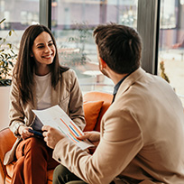 Woman interviewing with bank