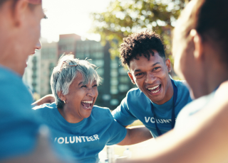 woman wearing volunteer shirt
